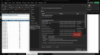 Excel add-ins window.