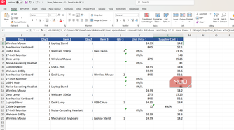 Excel formula bar showing an external workbook reference.