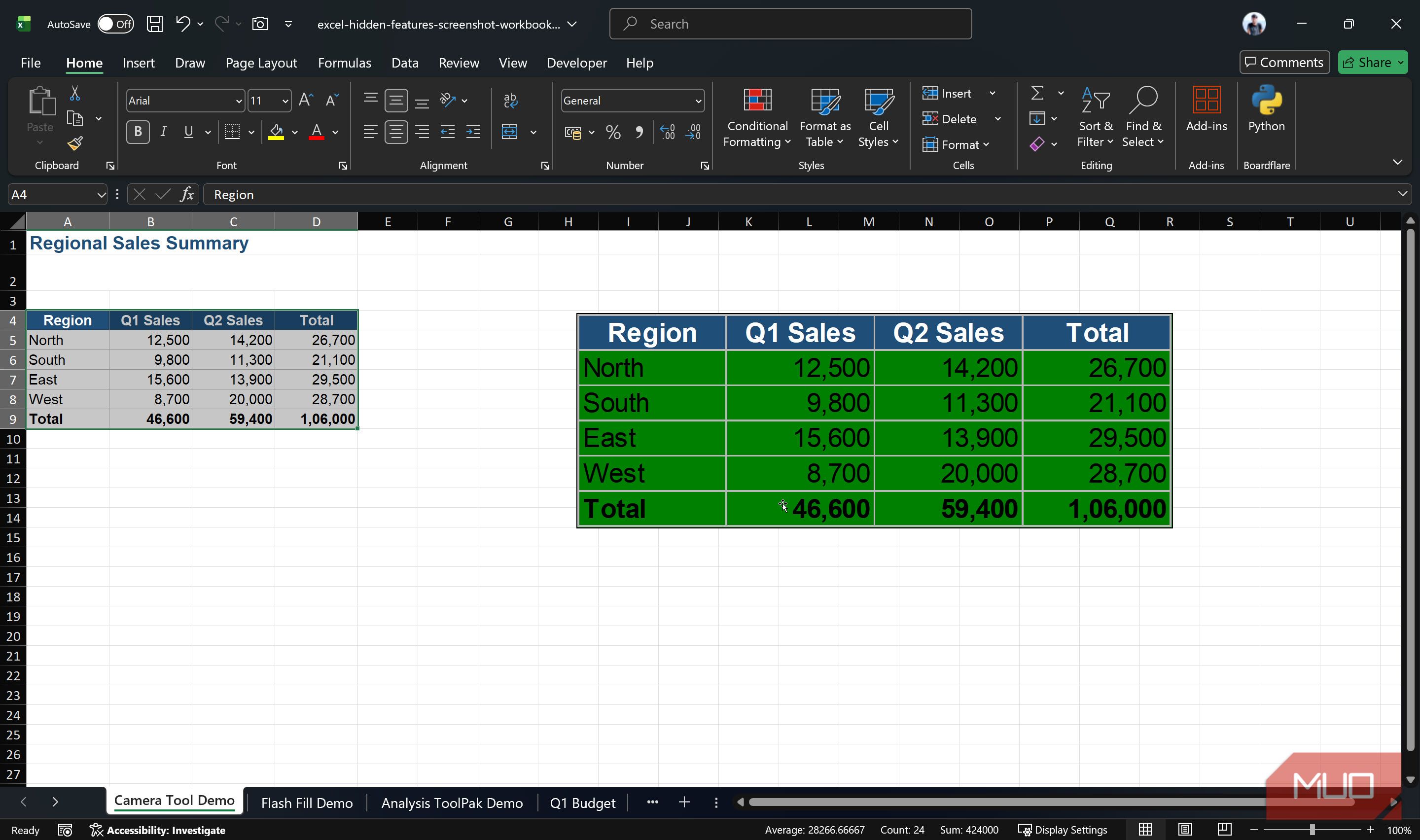 Excel window with snapshot and source highlighted.