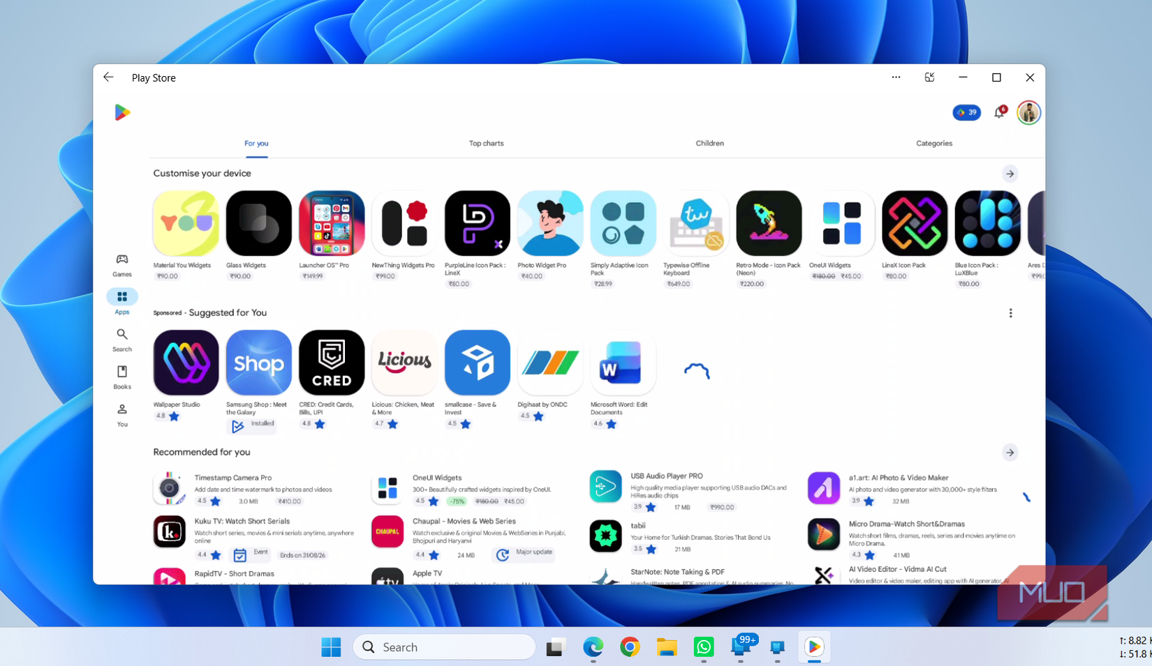 Expanded view for Play Store on Phone Link