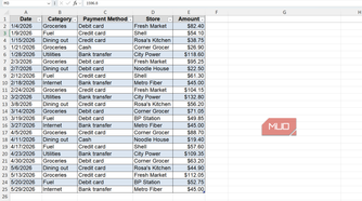 Expense sheet in Excel.