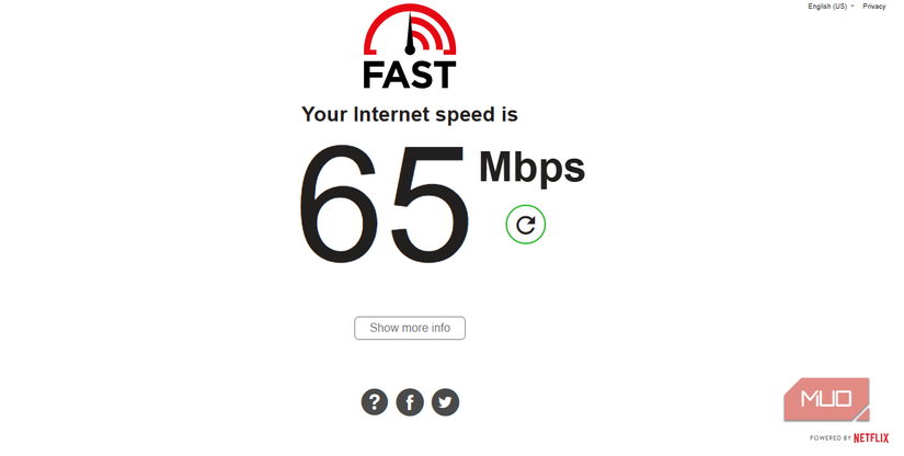 Fast dot com speed test result