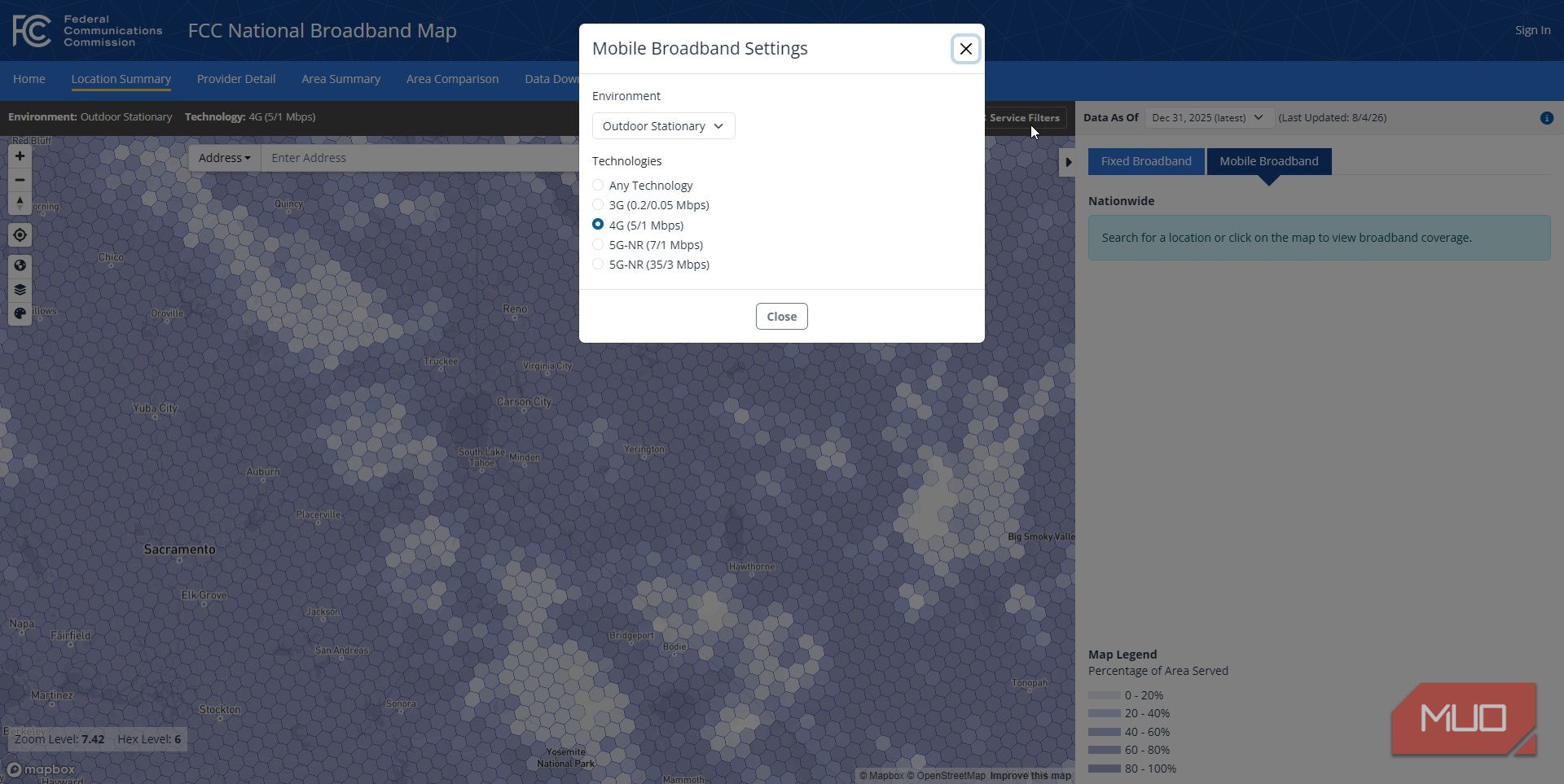 fcc national broadband map band options