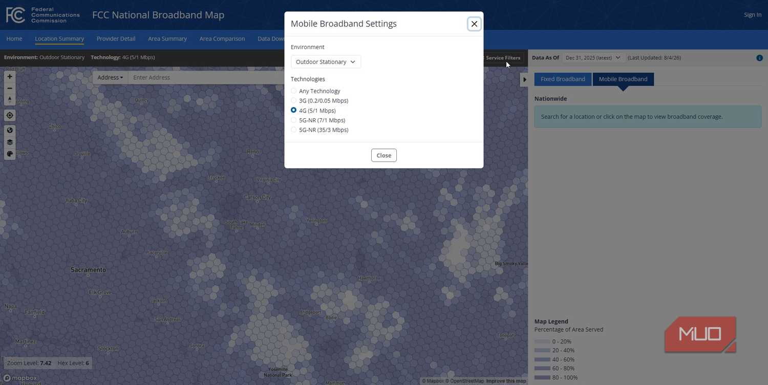 fcc national broadband map band options