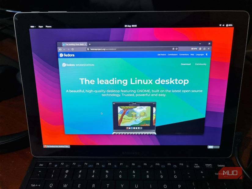 Fedora Workstation 44 installed on a Samsung ProTab Windows 10 tablet