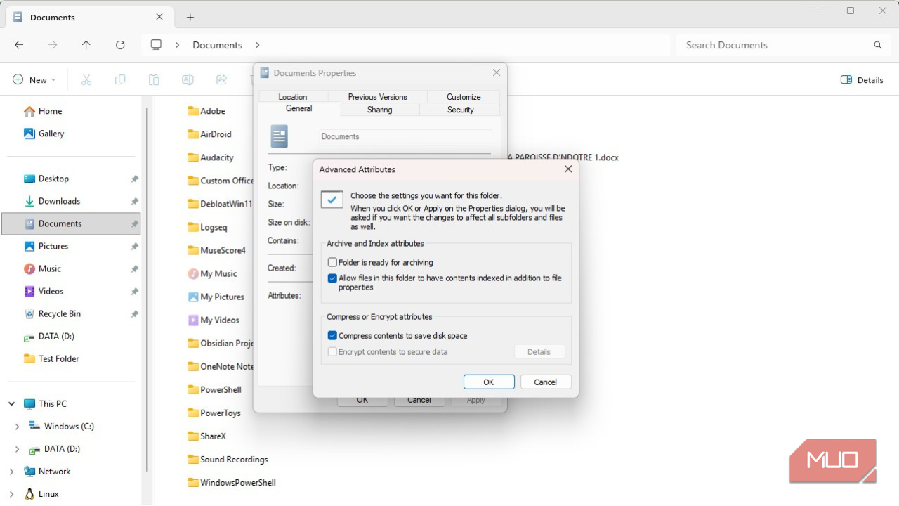 File explorer copression option