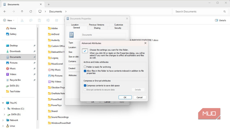 File explorer copression option