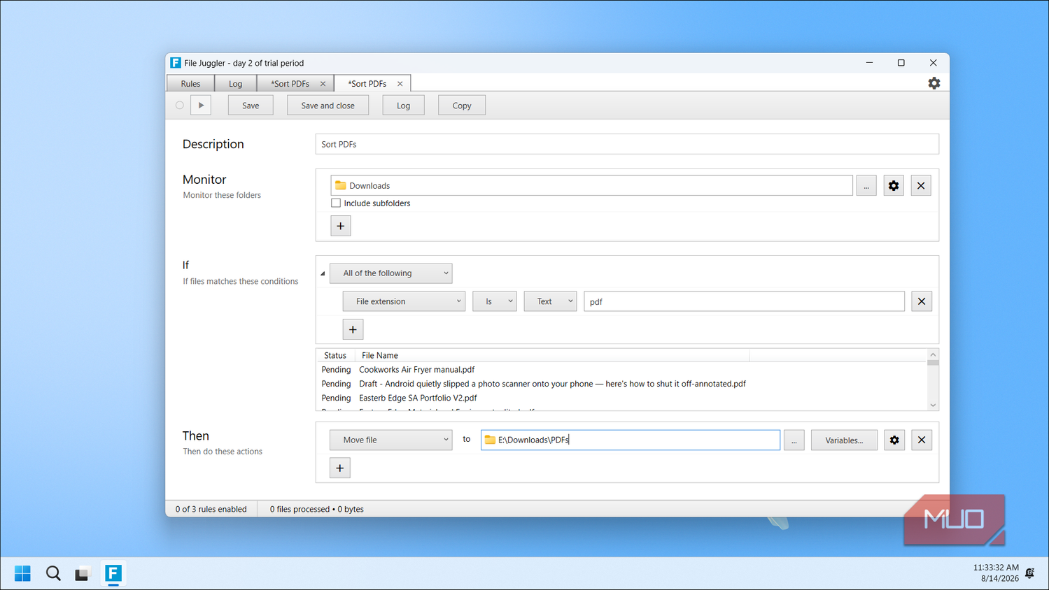 File Juggler Rule Editor For Sorting Pdf Files From Downloads Folder