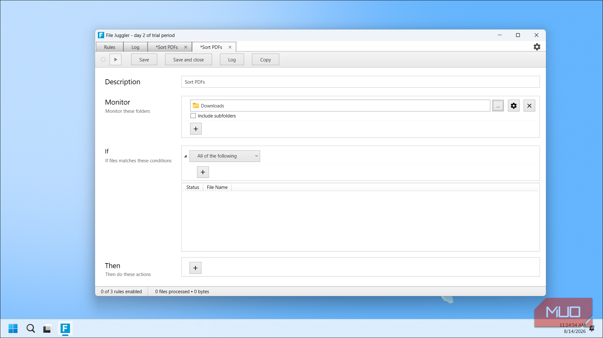 File Juggler Sort Pdfs Rule Configuration Screen With Downloads Folder Monitor
