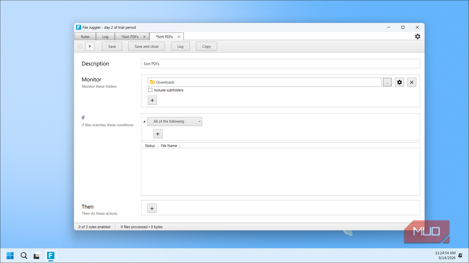 File Juggler Sort Pdfs Rule Configuration Screen With Downloads Folder Monitor