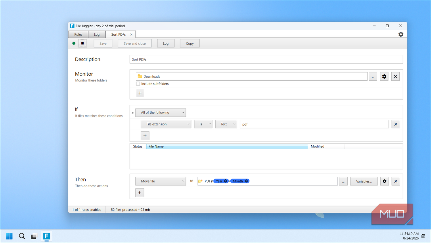 File Juggler Sort Pdfs Rule With Downloads Folder Monitor And File Extension Conditions