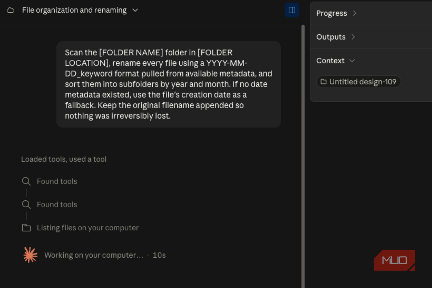 File organization and renaming via Claude Cowork