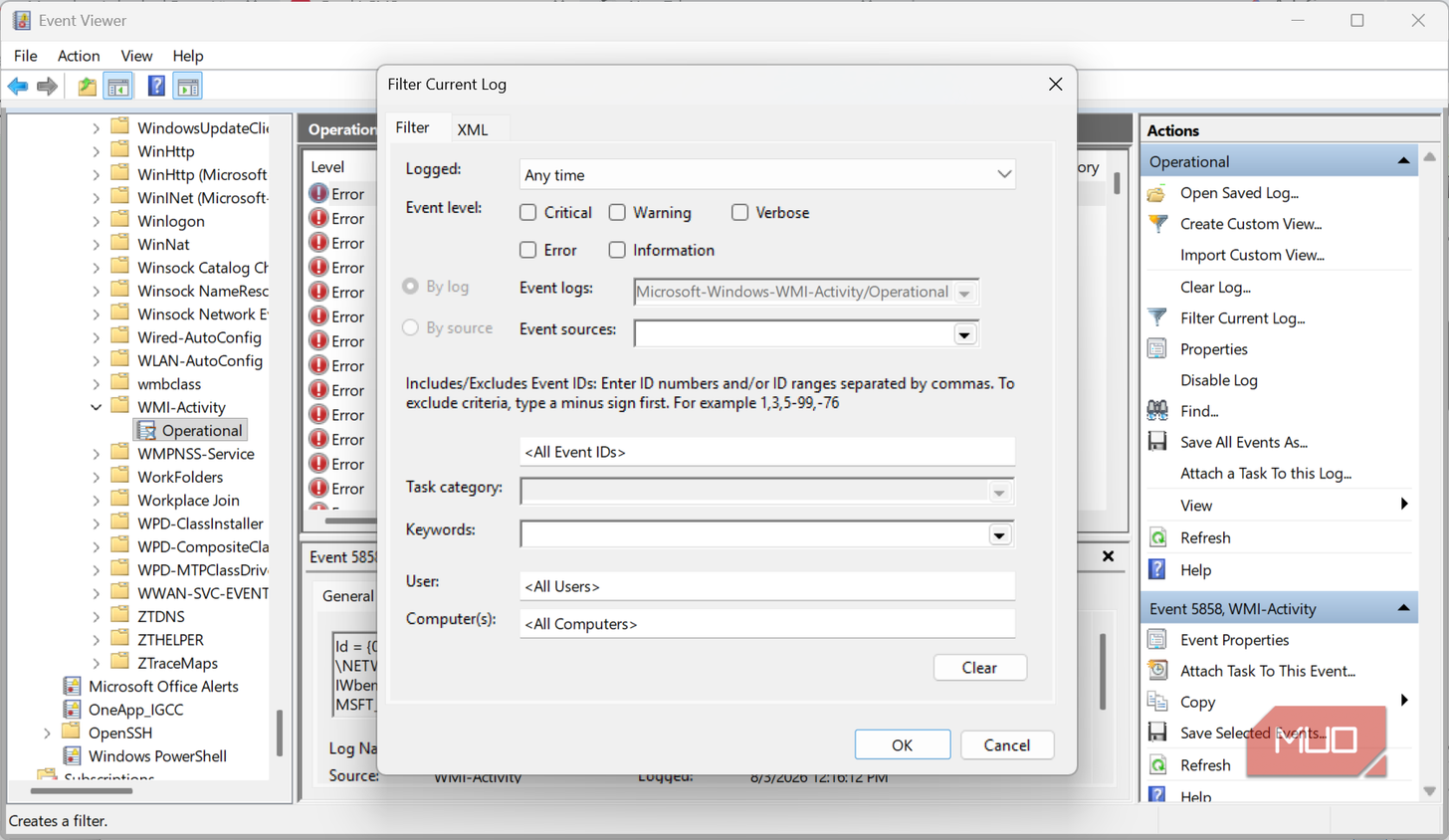 Filter current log window