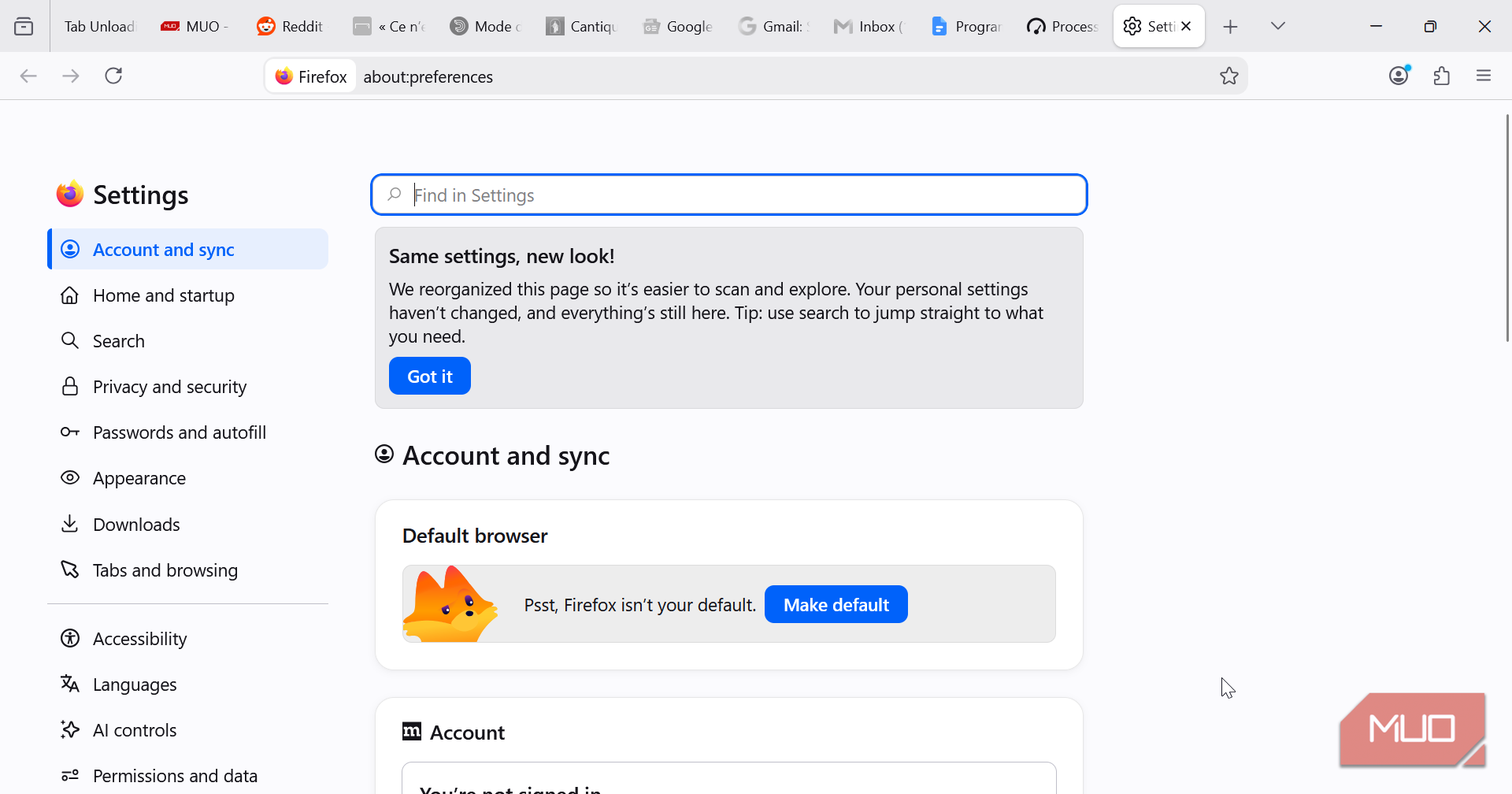 Firefox settings