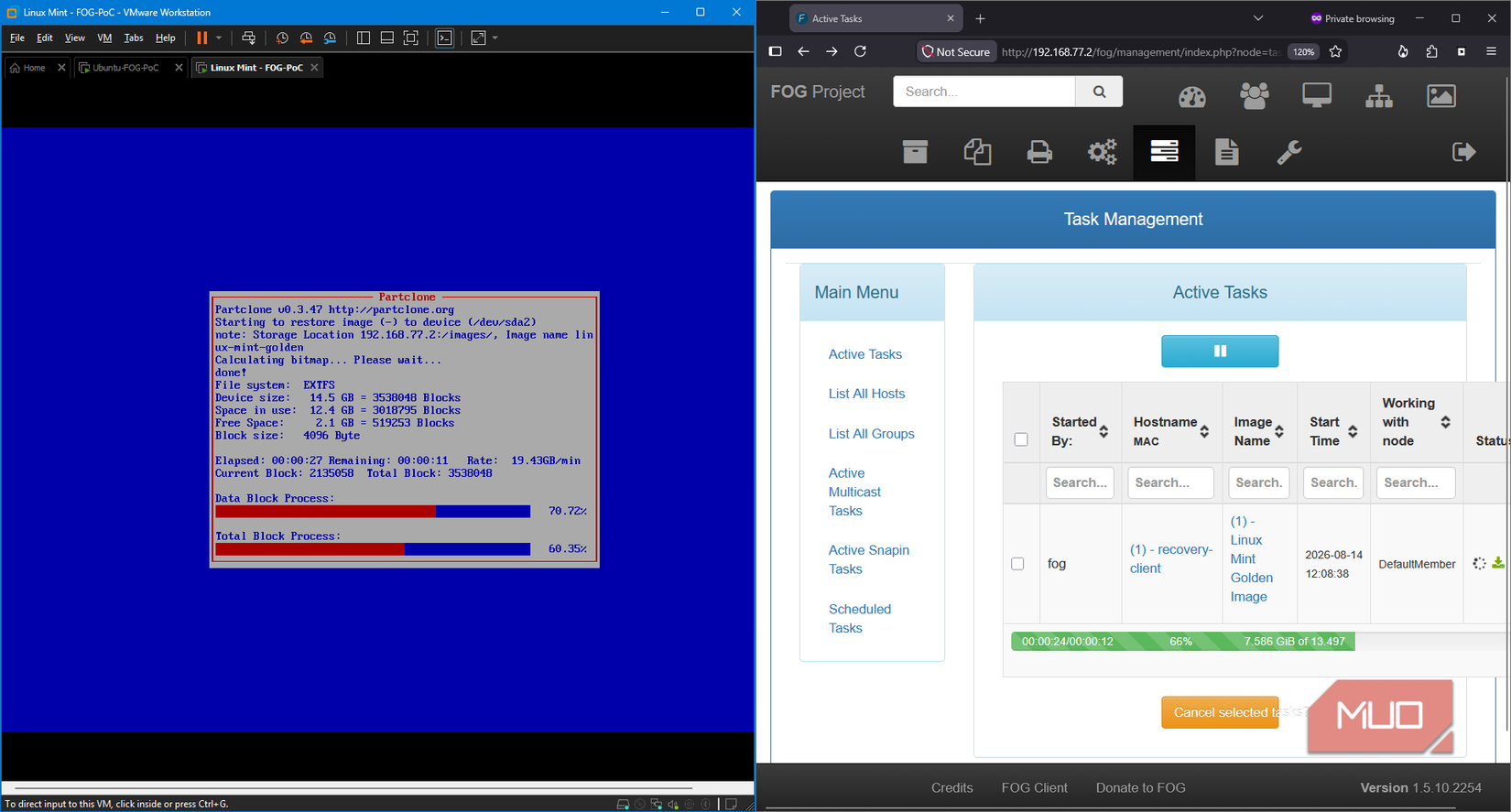 Fogserver deploying the image back to the recovery client