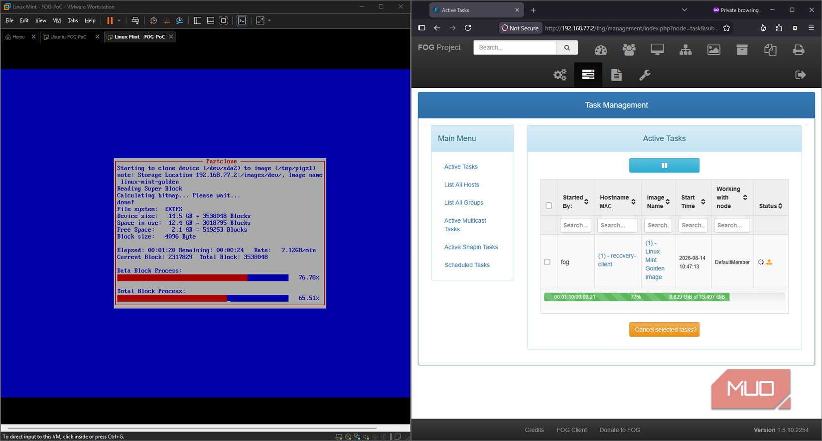 Fogserver launches Partclone and captures recovery OS image