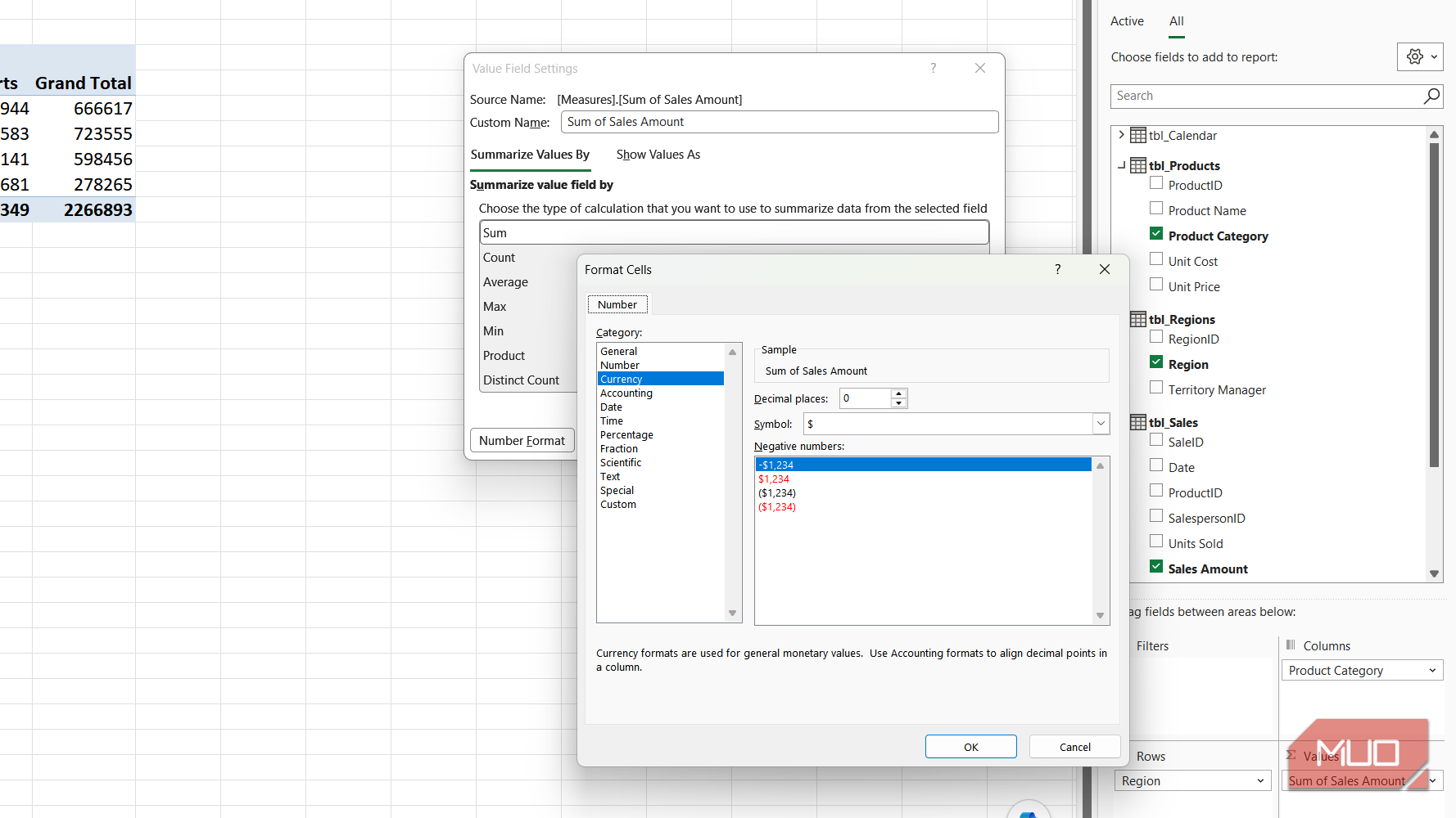 Format cells dialog box in Excel.