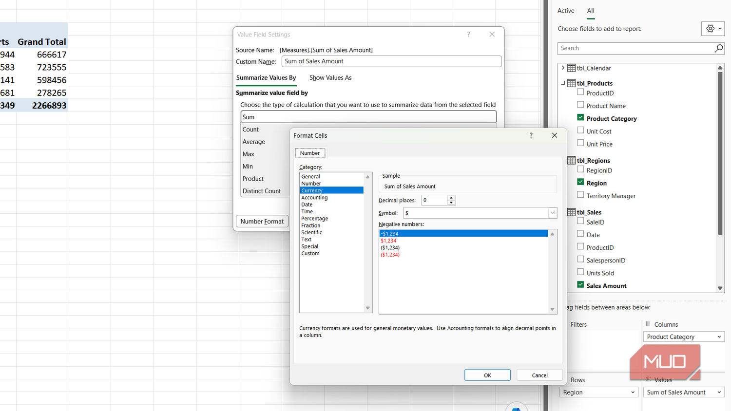 Format cells dialog box in Excel.