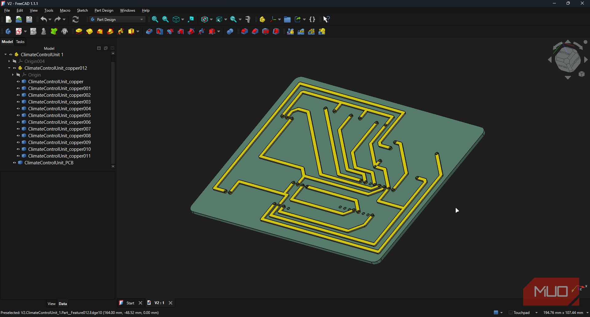 FreeCAD with PCB for 3D printing.