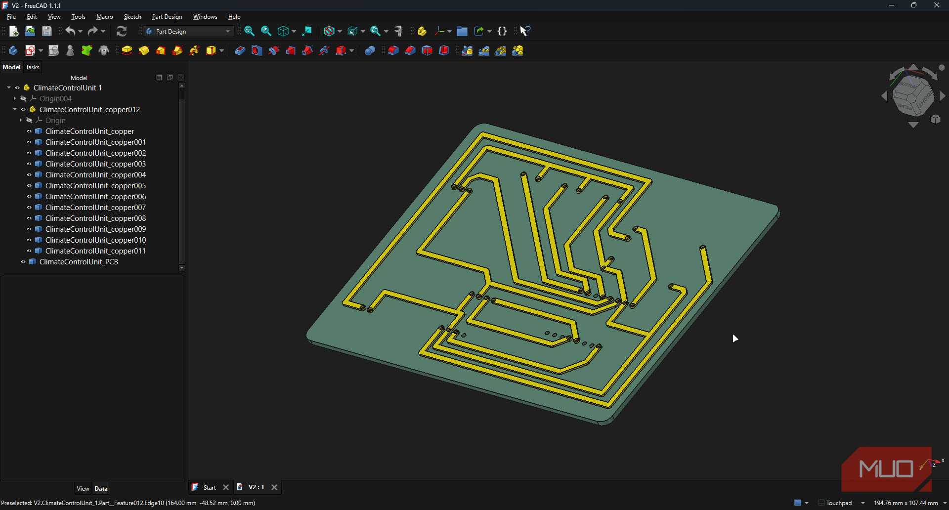 FreeCAD with PCB for 3D printing.