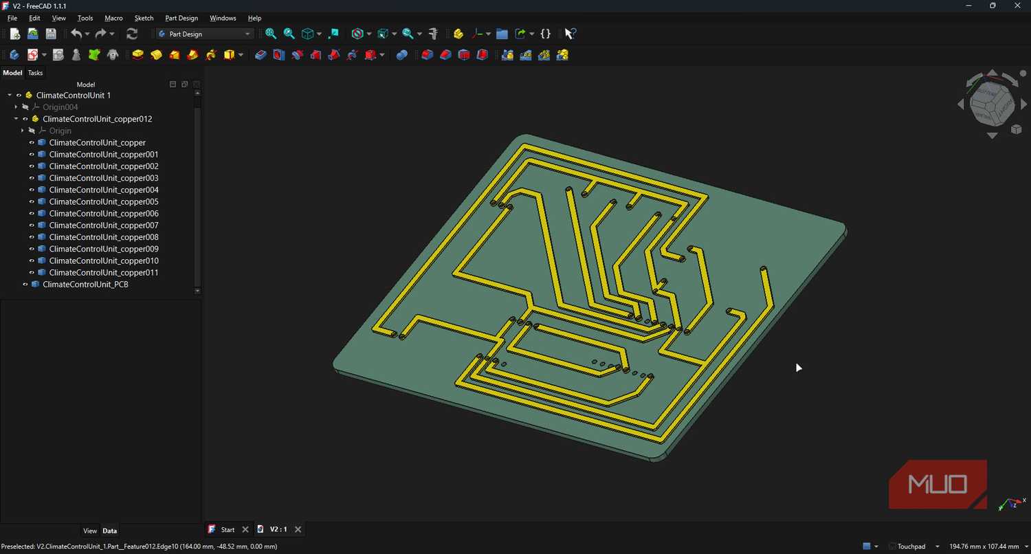 FreeCAD with PCB for 3D printing.
