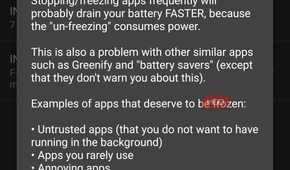 superfreezz warning against stopping and freezing apps frequently.