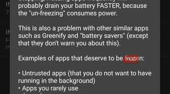 superfreezz warning against stopping and freezing apps frequently.