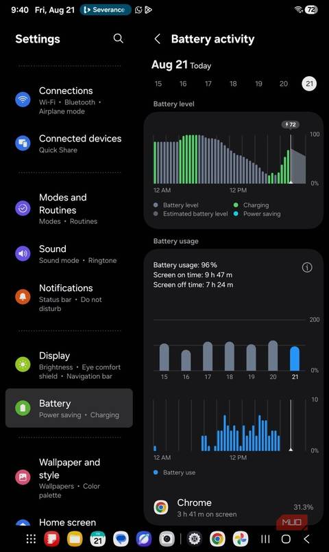 galaxy tab a11 battery usage and activity stats in settings.