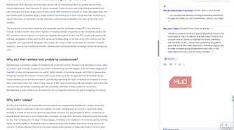 Gemini in Chrome shows where its answer about anxiety and sleep came from, alongside the matching section of the Psychology Today article