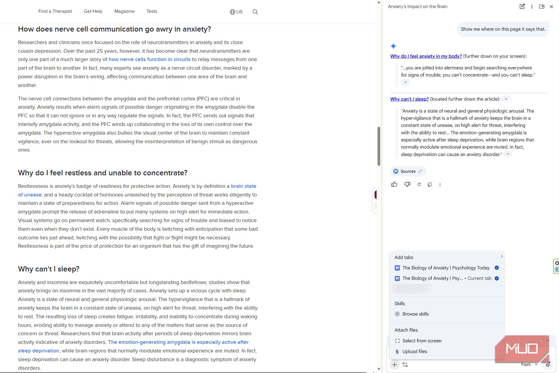 Gemini in Chrome showing Select from screen option in menu