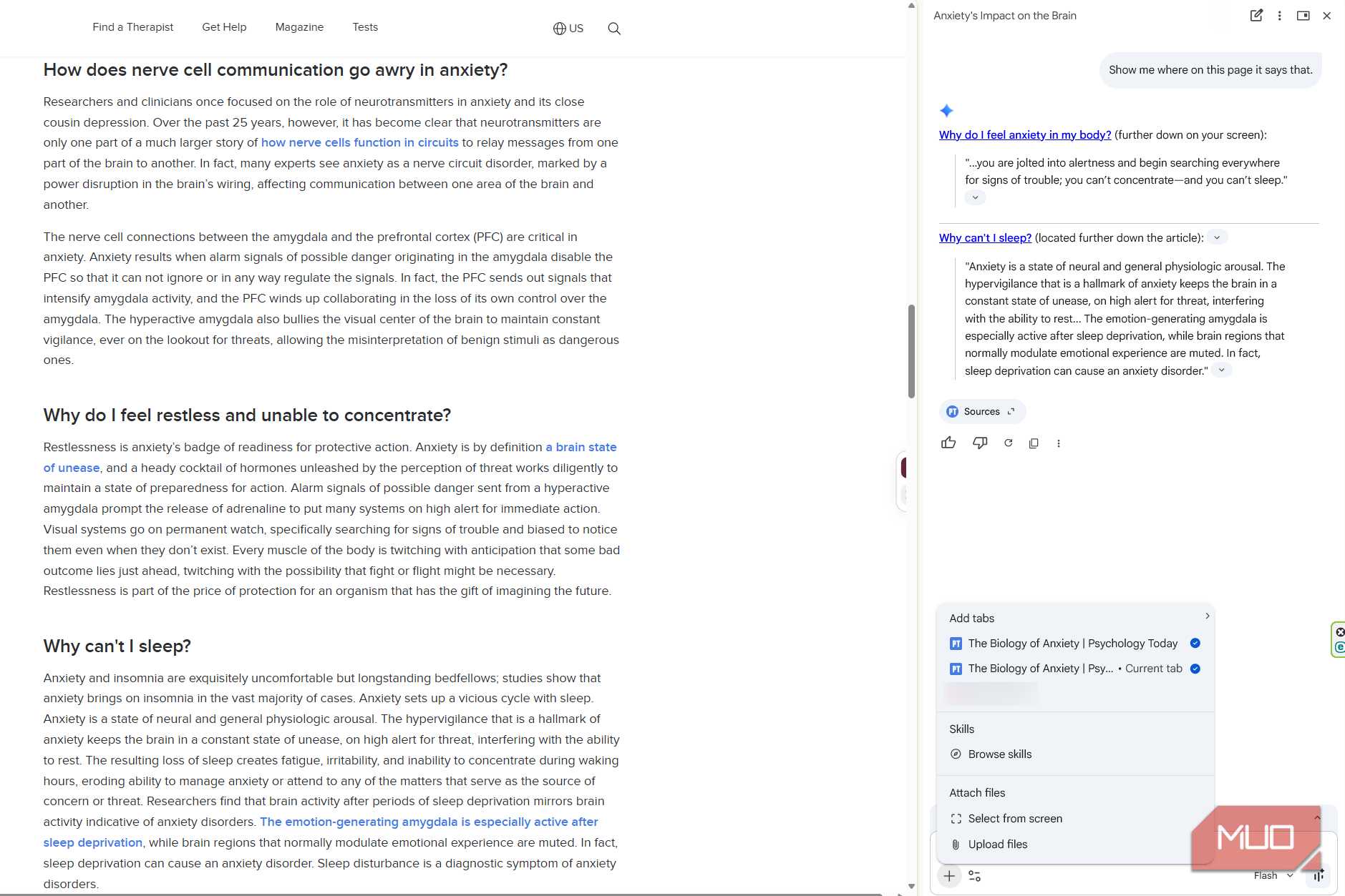 Gemini in Chrome showing Select from screen option in menu