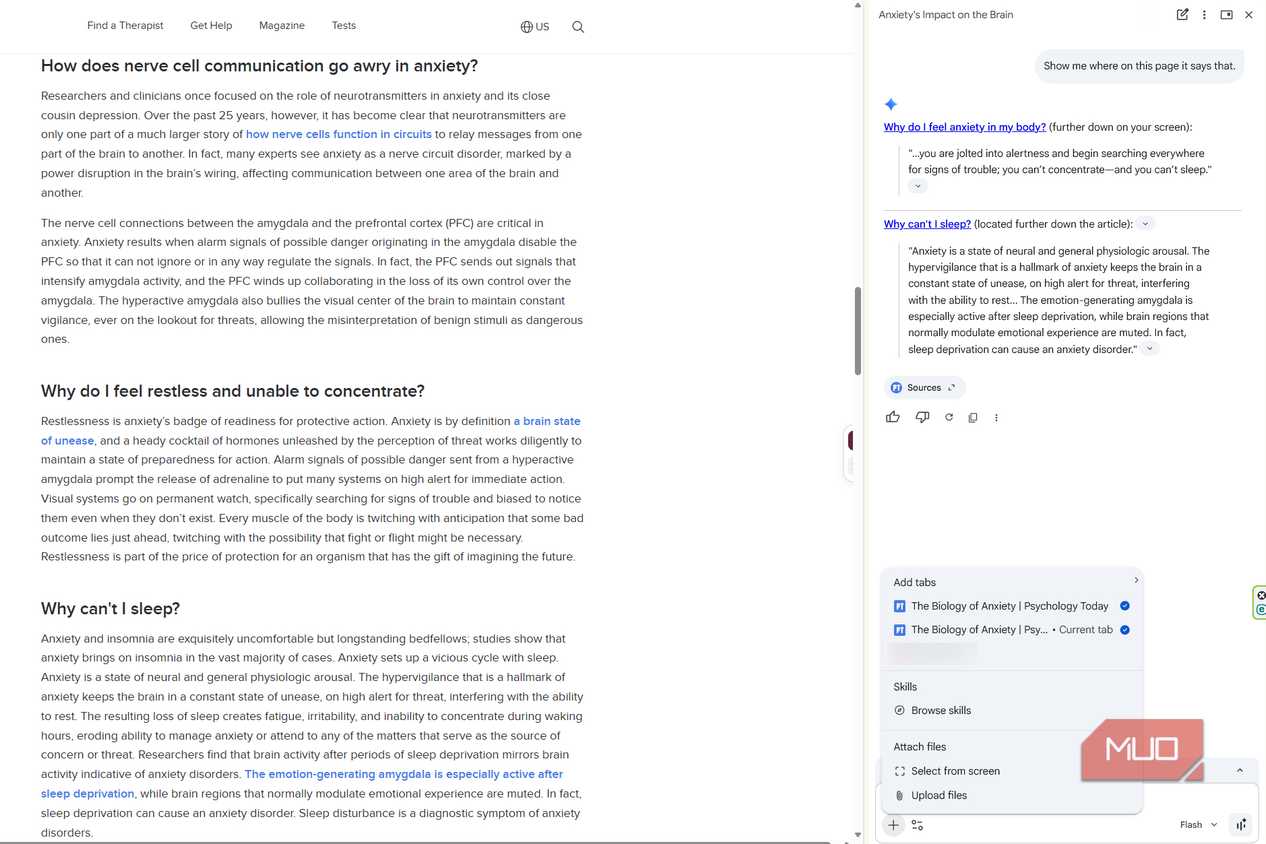 Gemini in Chrome showing Select from screen option in menu