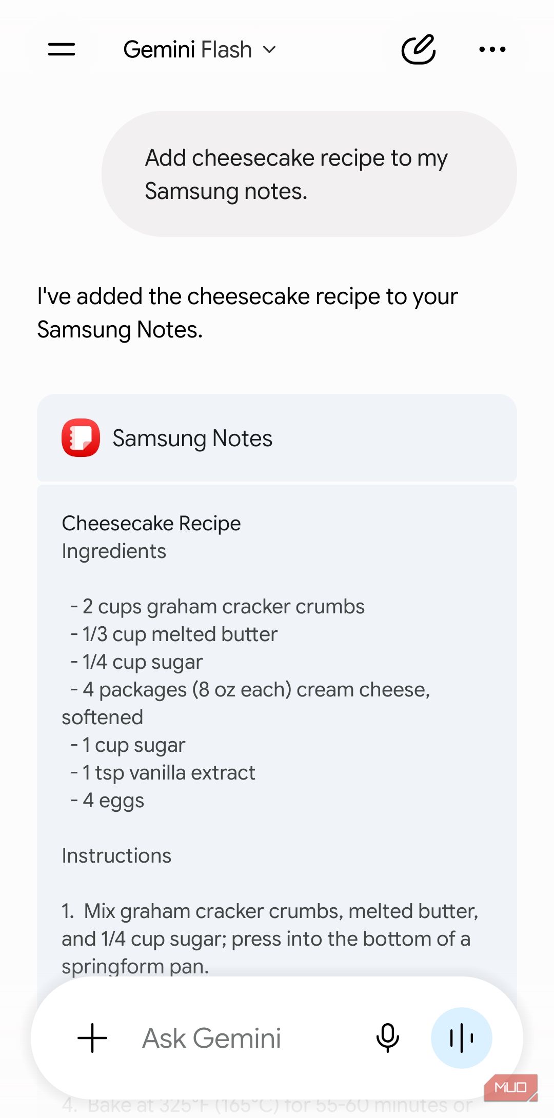 Gemini talking to Samsung Notes app