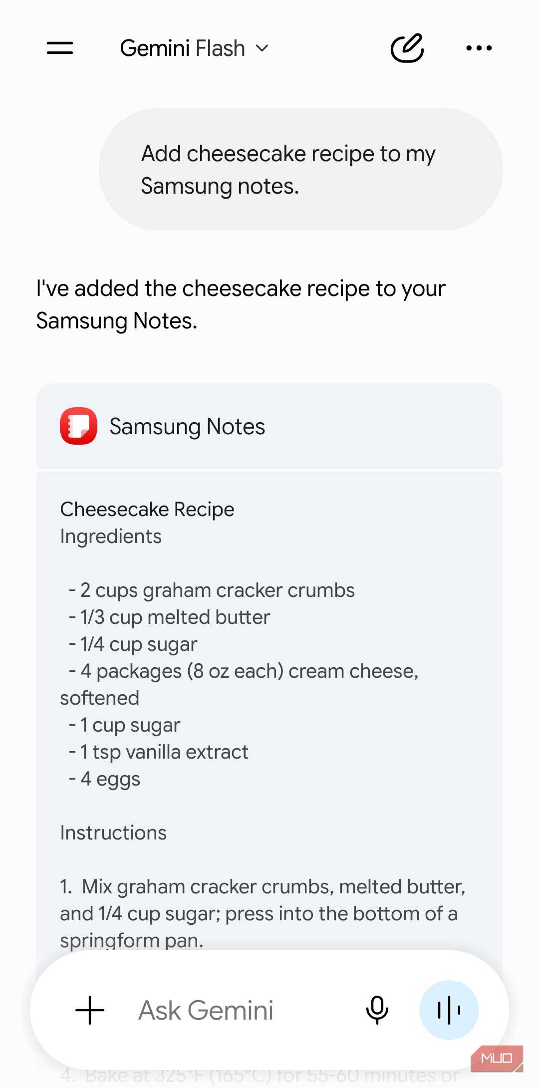 Gemini talking to Samsung Notes app