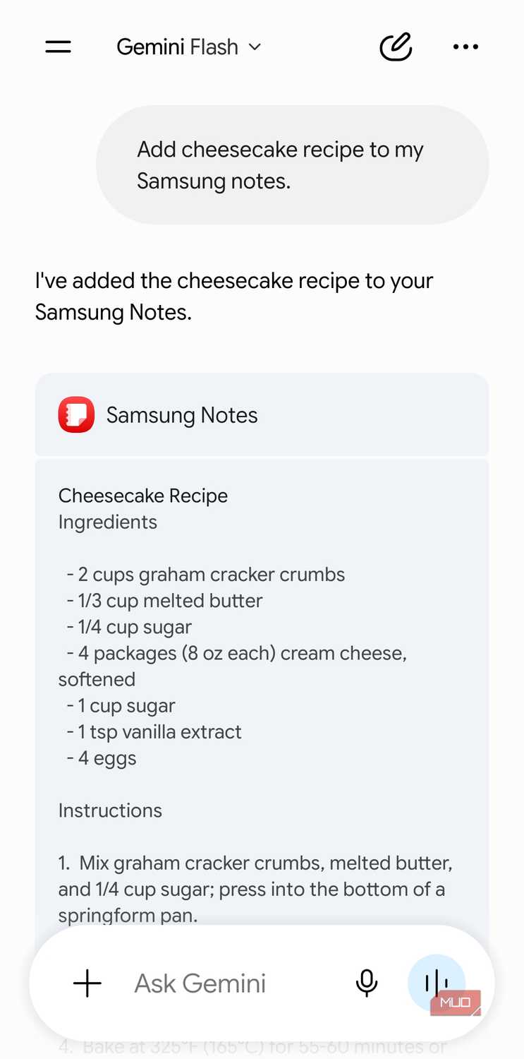 Gemini talking to Samsung Notes app