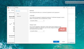 General settings dialog with language and display mode options