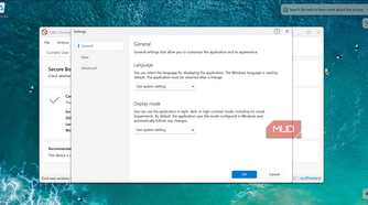 General settings dialog with language and display mode options