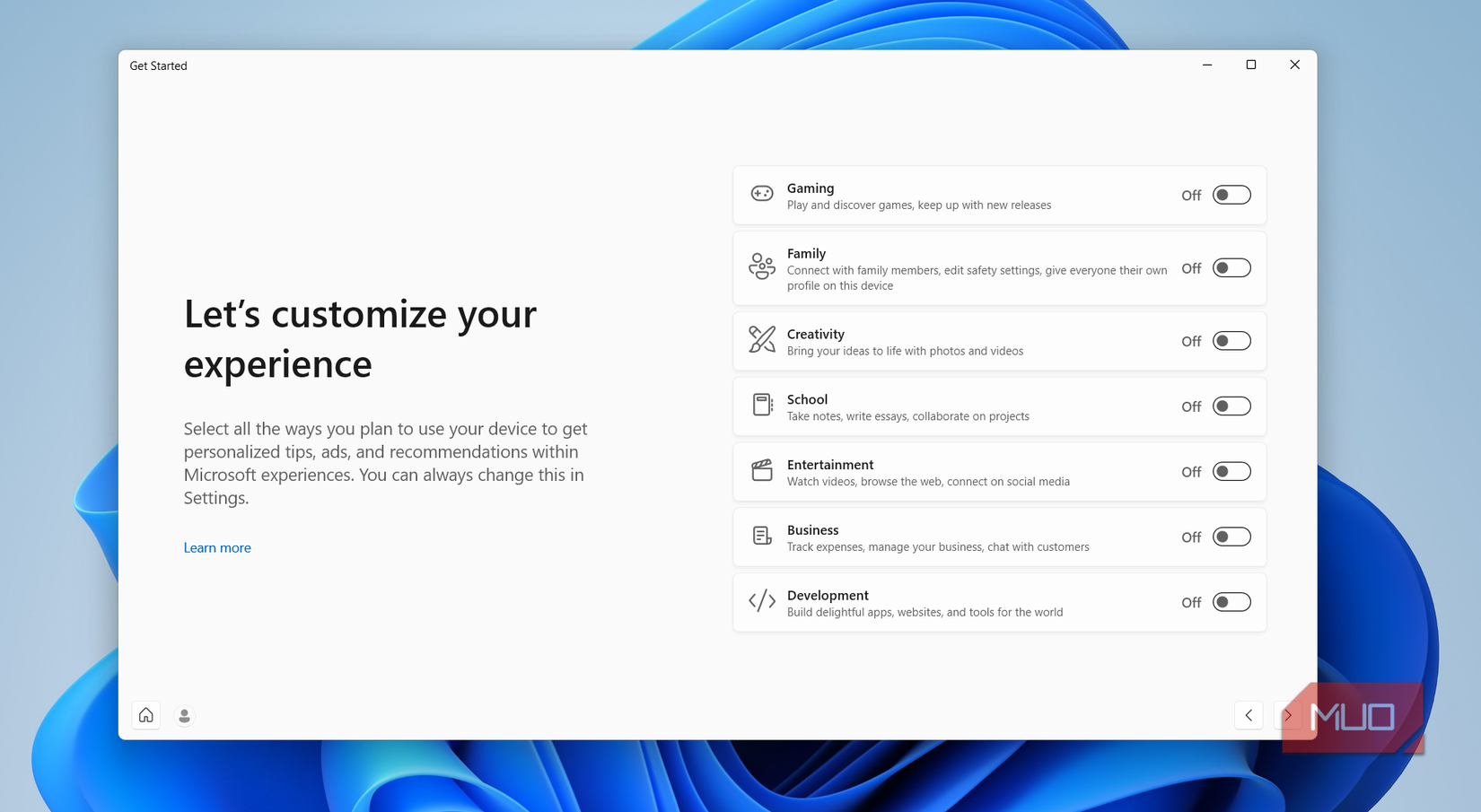 Get Started app windows 11 desktop