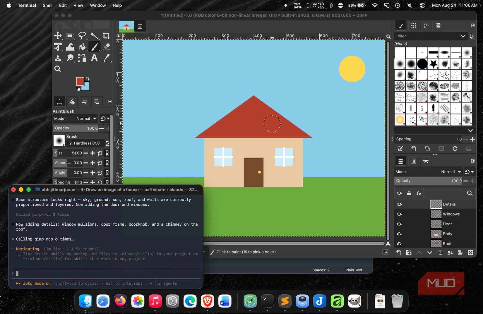 GIMP running on a Mac using the Claude MCP