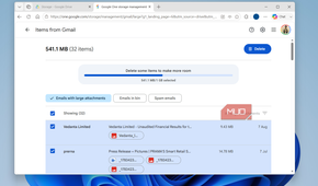Gmail large email storage cleanup menu