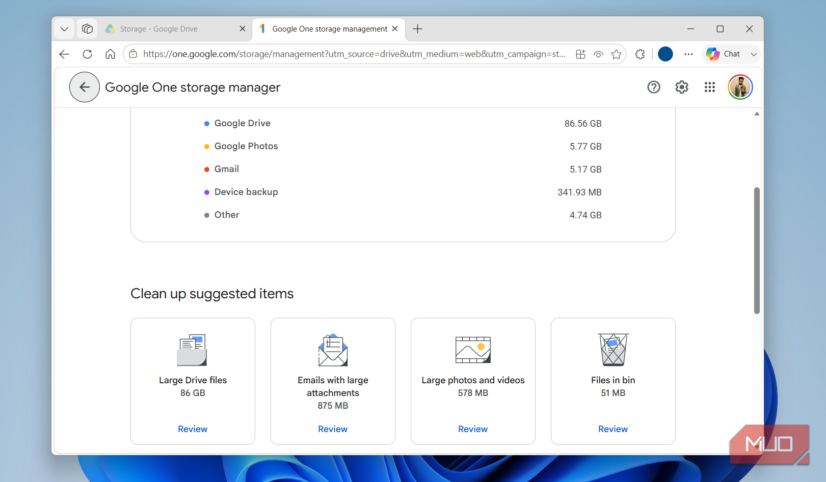 Gmail storage cleanup menu