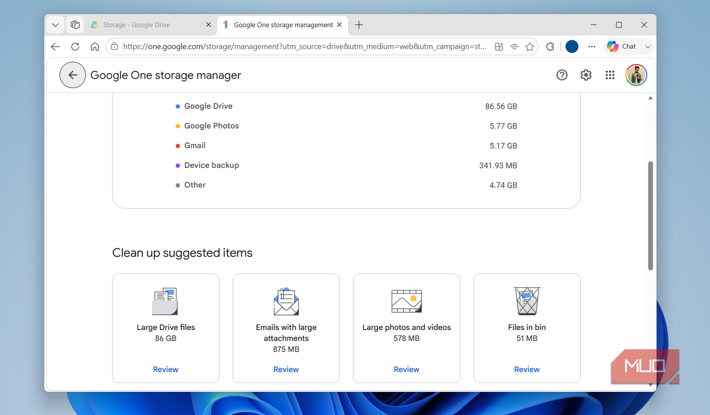 Gmail storage cleanup menu