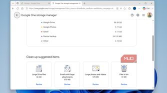 Gmail storage cleanup menu