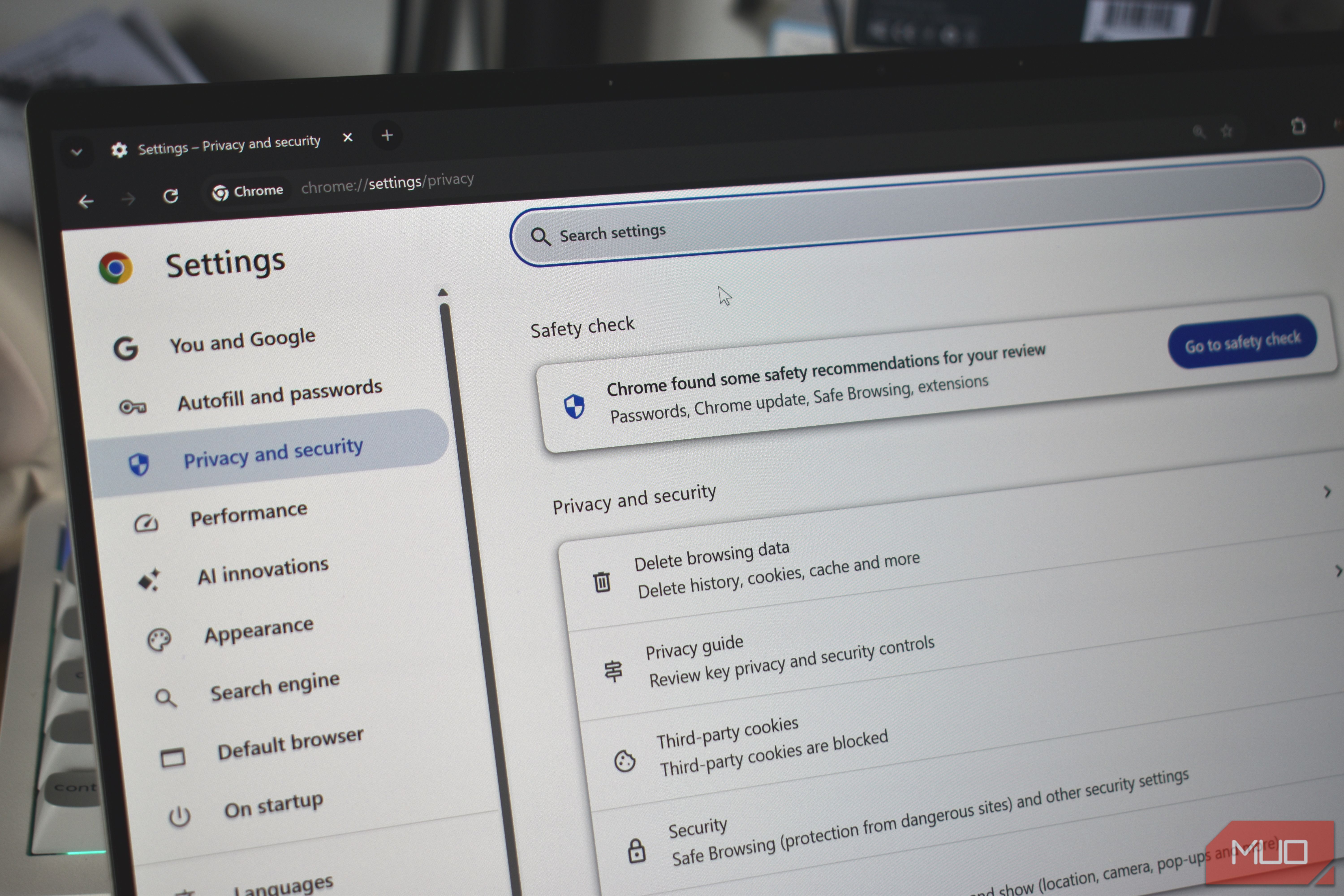 google chrome security privacy settings in browser.