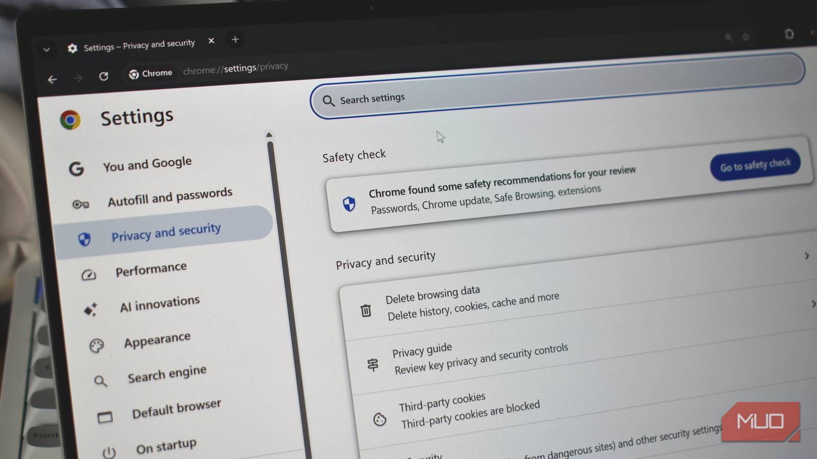 google chrome security privacy settings in browser.