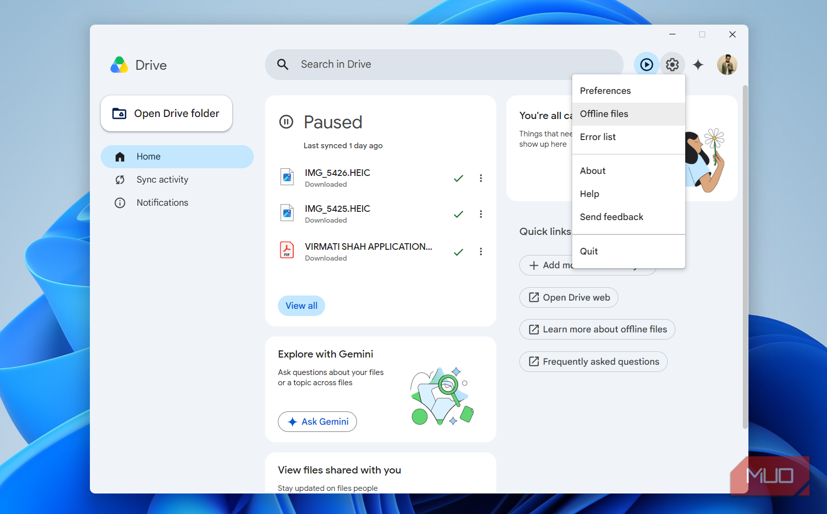 Google Drive app on Windows PC