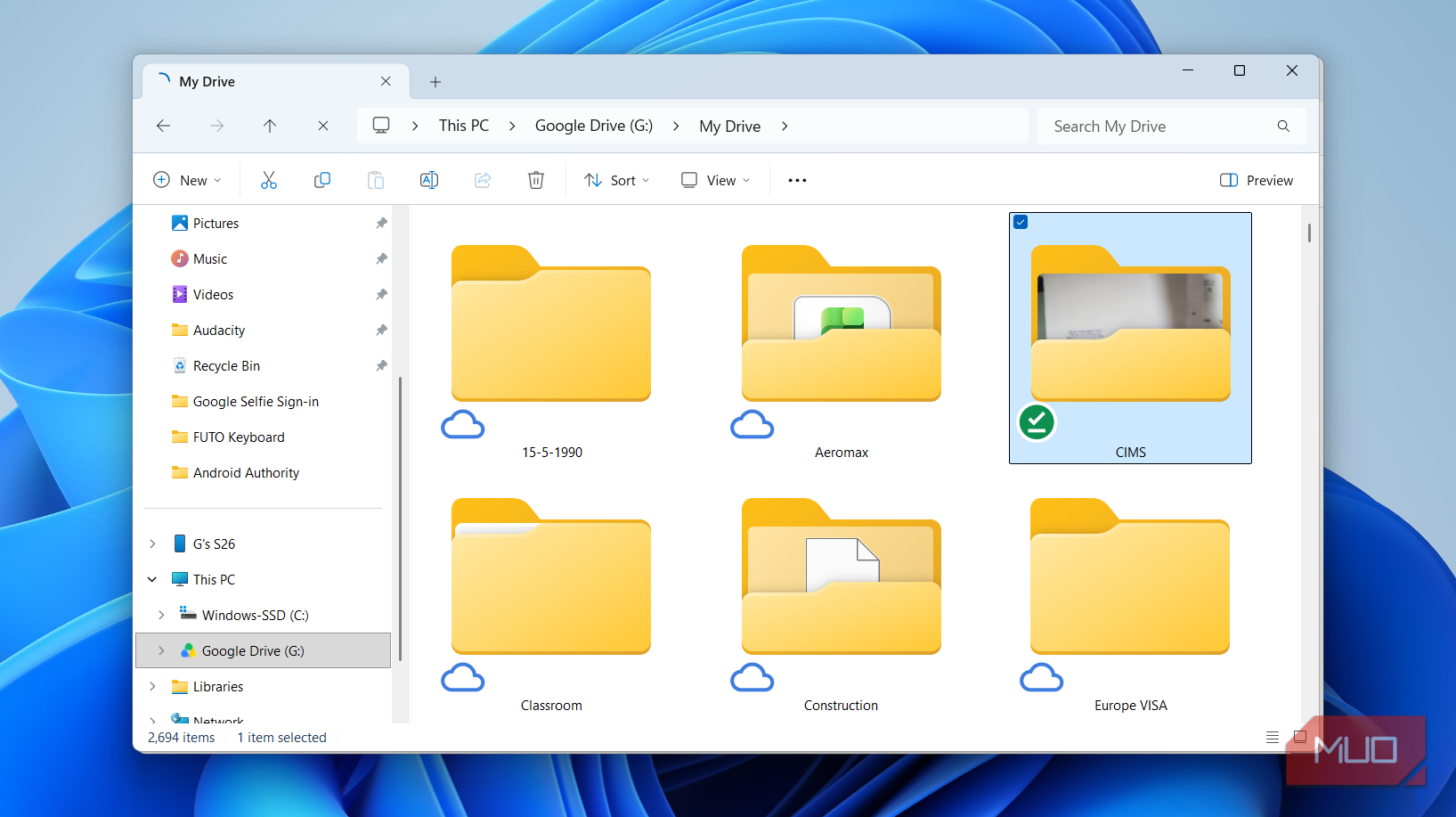 Google Drive folder in File Explorer
