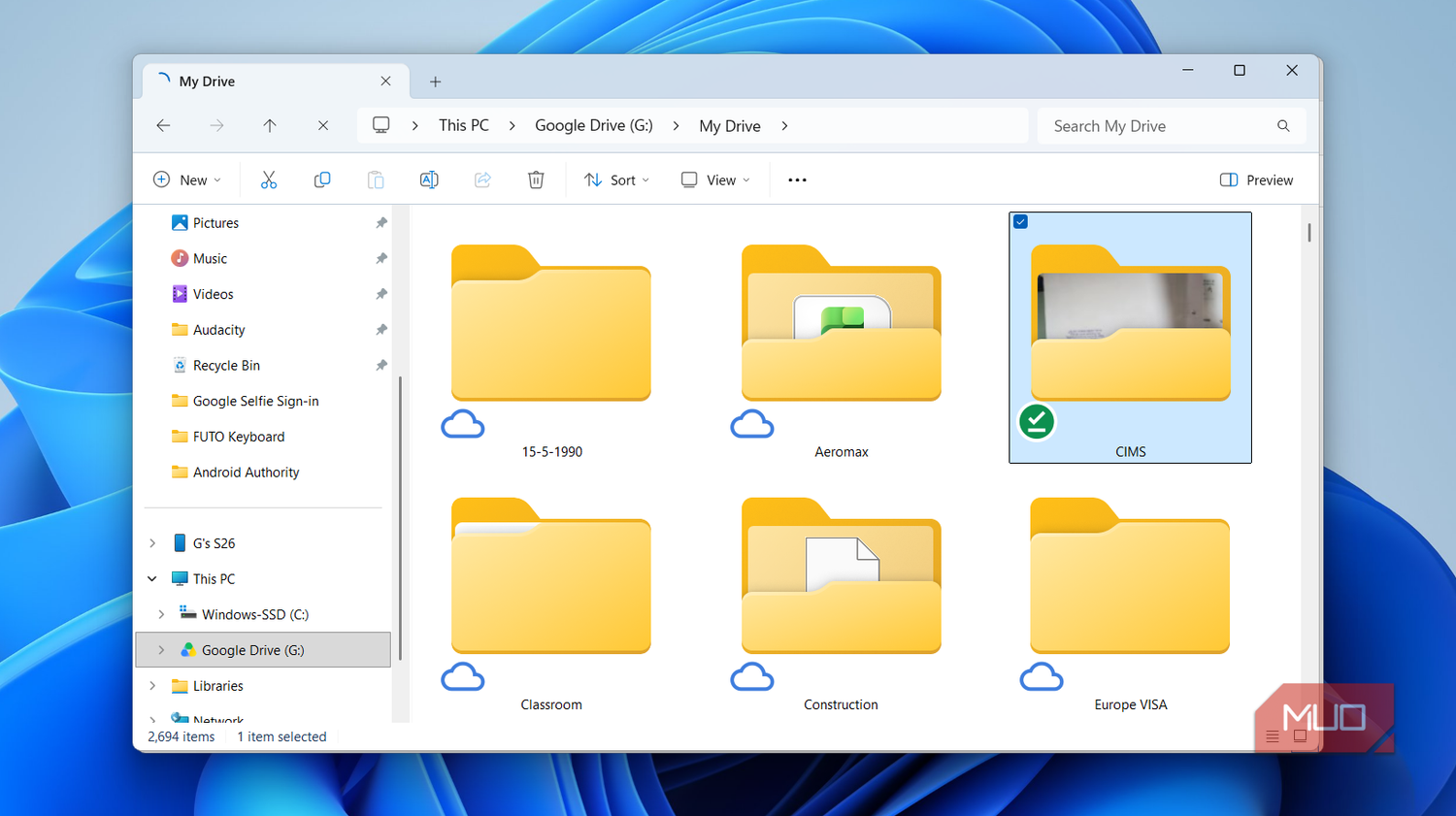 Google Drive folder in File Explorer