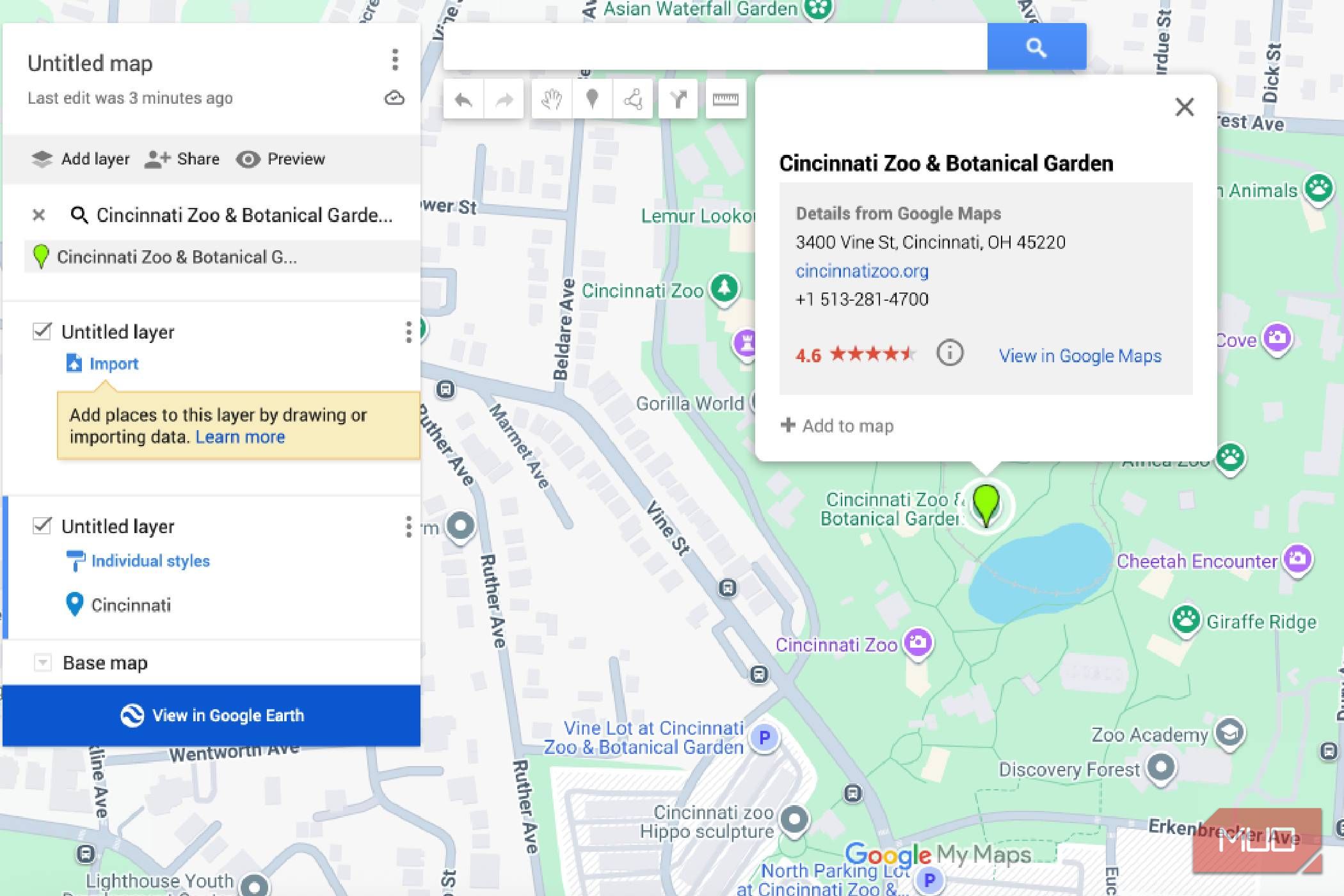 The Cincinnati Zoo in Google My Maps