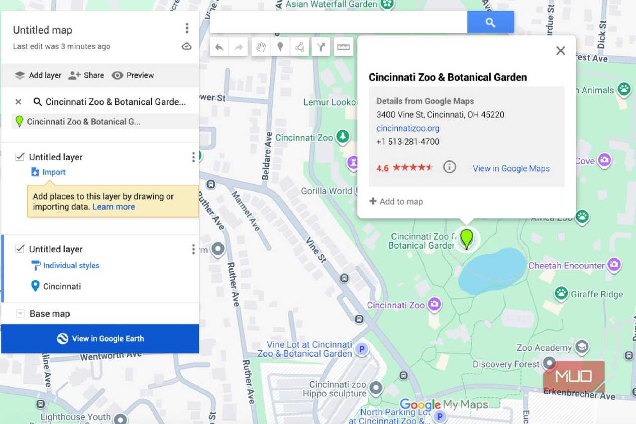 The Cincinnati Zoo in Google My Maps
